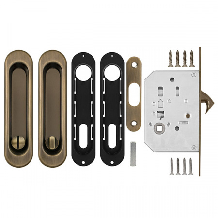 Защелка Punto (Пунто) с ручками для раздвижных дверей SH.SL152.KIT011-BK (Soft LINE SL-011) АВ бронза